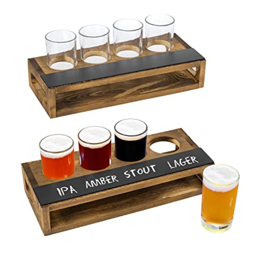 Beer Flight Set - Rustic Dark Brown Burnt Solid Wood