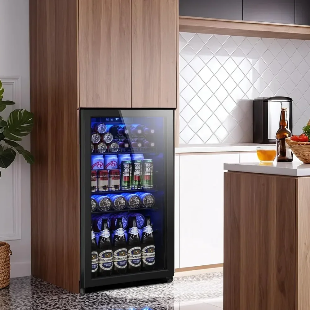 Wine Beer Mini Fridge - Mini Beverage Fridge with Glass Door
