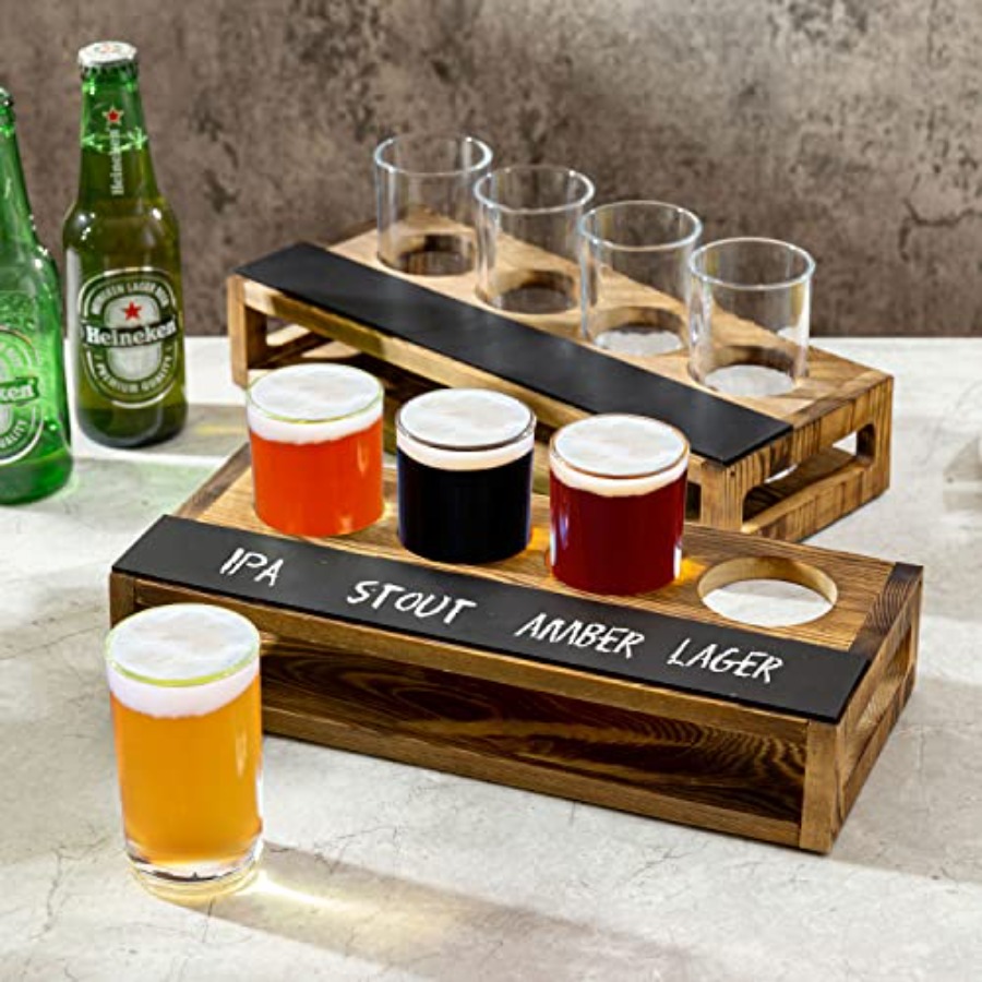Rustic Dark Brown Burnt Solid  – Beer Flight Set Bewertung und Preis